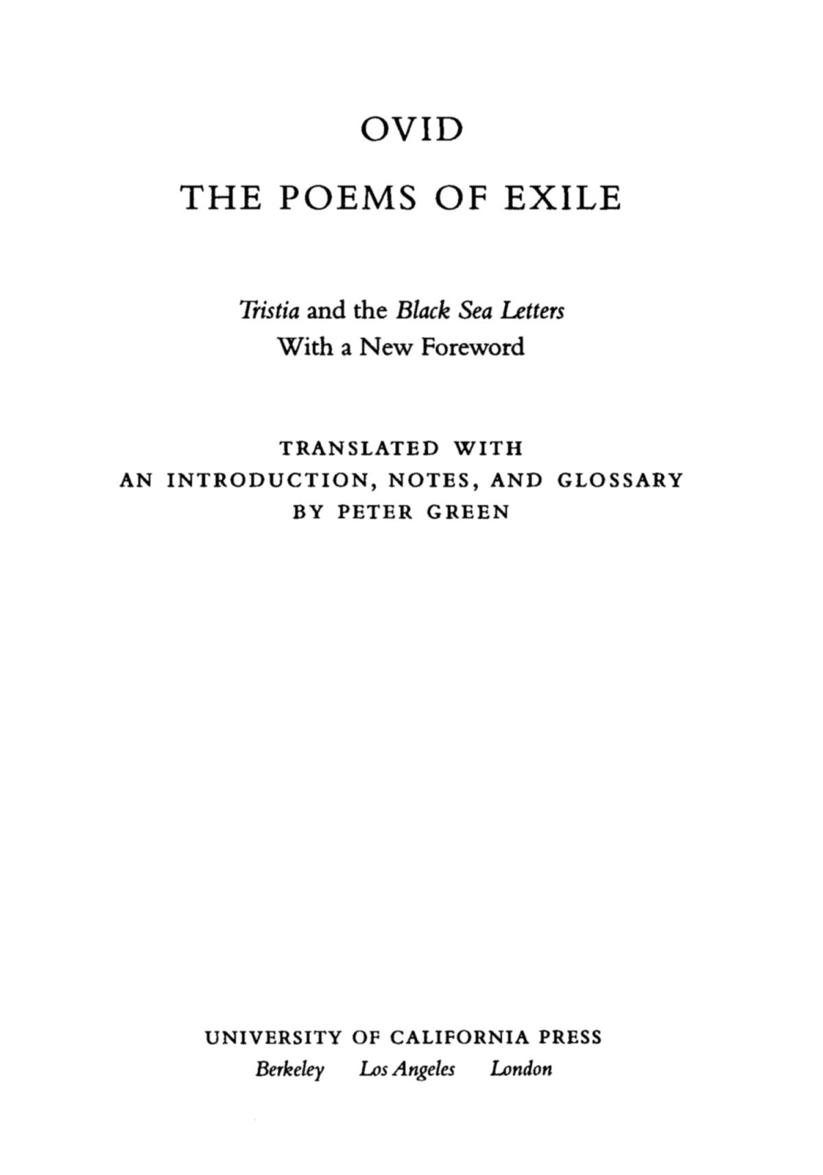 The Poems Of Exile Ovid Green Peter Green Peter