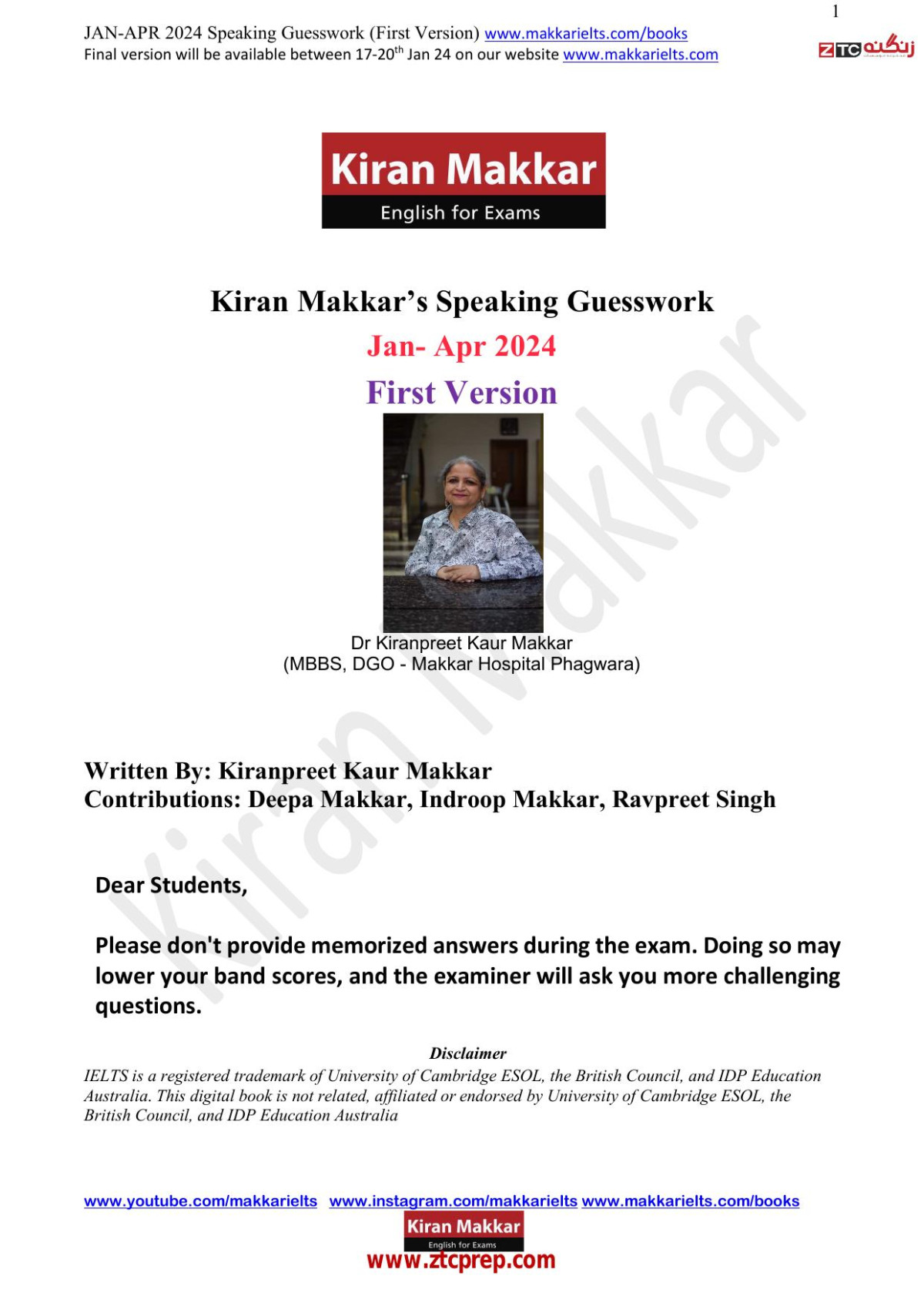 Kiran Makkars Speaking Cue Cards Janapr 2024 1st Edition Kiran Makkar