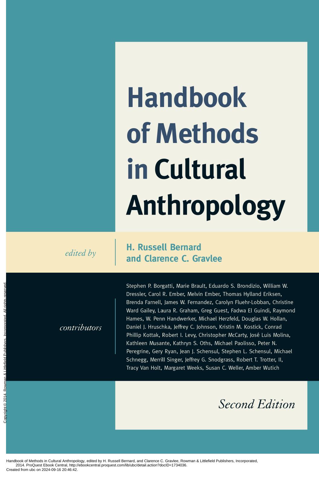 Handbook Of Methods In Cultural Anthropology 2nd Edition H Russell Bernard
