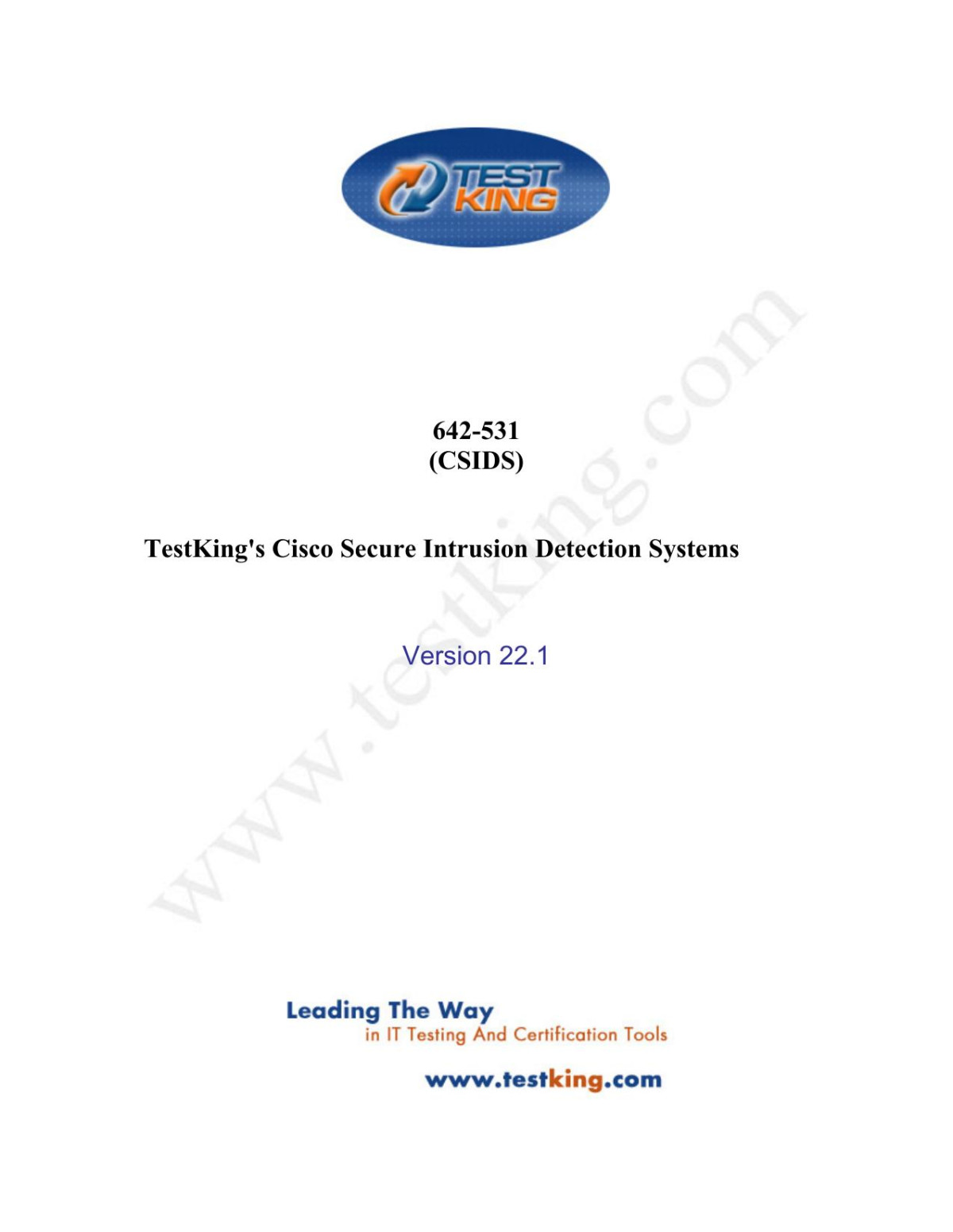 Testkings Cisco Secure Intrusion Detection Systems Version 221 Unknown