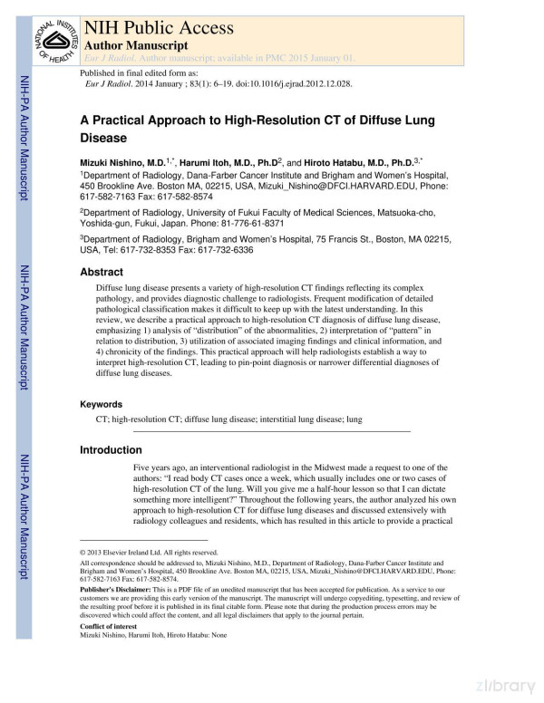 A Practical Approach To Highresolution Ct Of Diffuse Lung Disease Mizuki Nishino