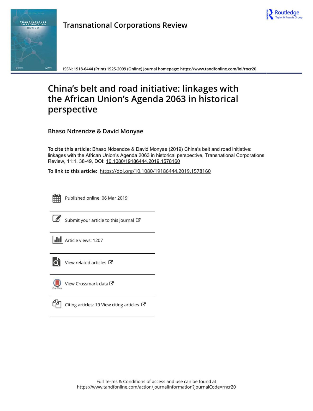 Chinas Belt And Road Initiative Linkages With The African Unions Agenda 2063 In Historical Perspective Ndzendze Bhaso Monyae David