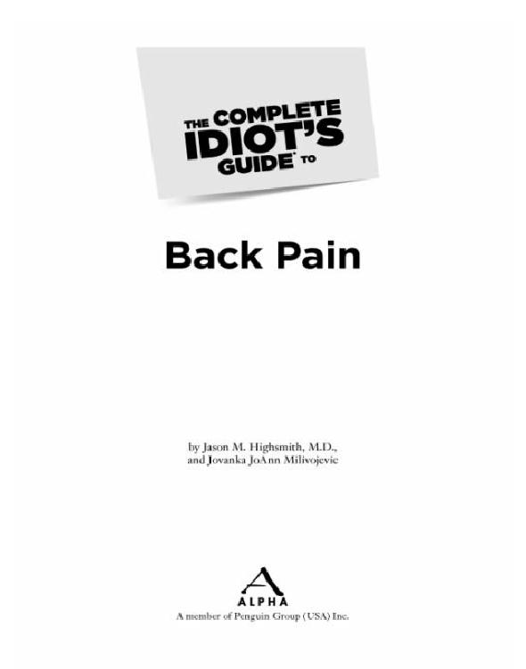 The Complete Idiots Guide To Back Pain Highsmith Jason