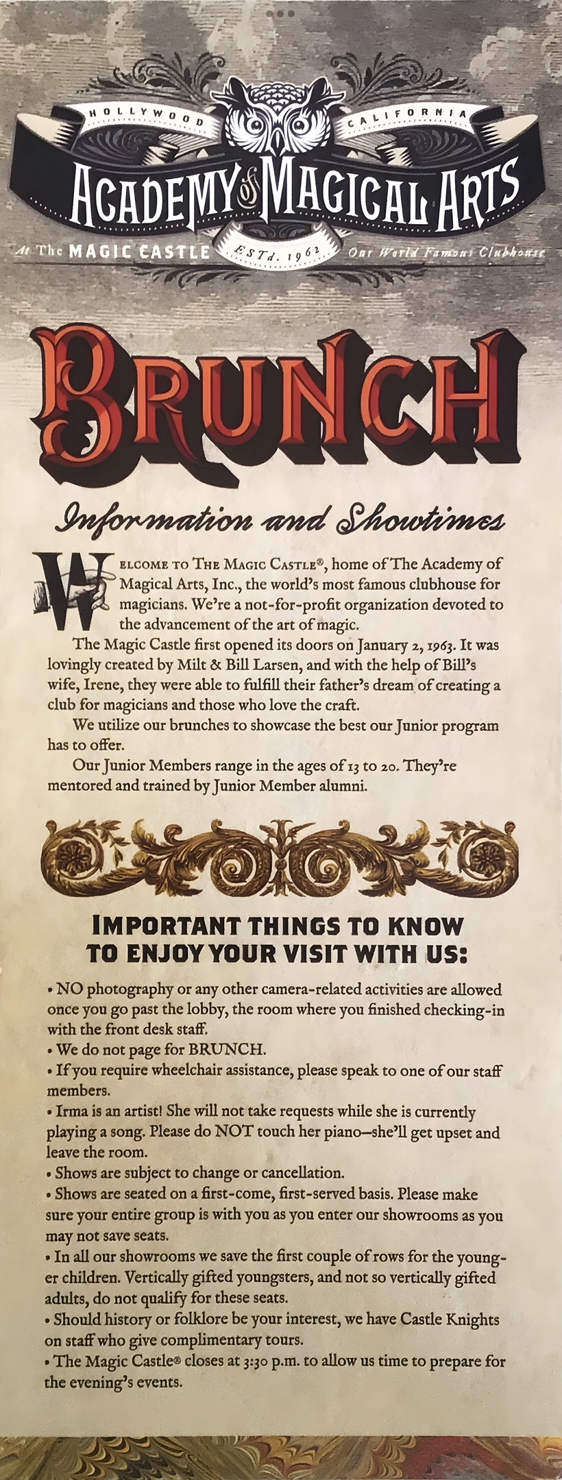 The Magic Castle The Academy Of Magical Arts Brunch Show Times Oct 7th17th 2024 The Magic Castle The Academy Of Magical Arts