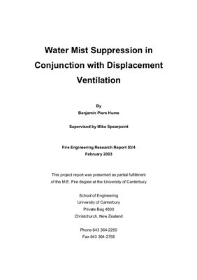 Water Mist Suppression In Conjunction With Displacement Ventilation Fire Engineering Research Report Hume Bp