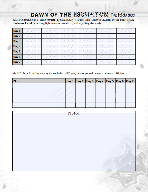 Dawn Of The Eschaton Time Sheet Zed Gammigen