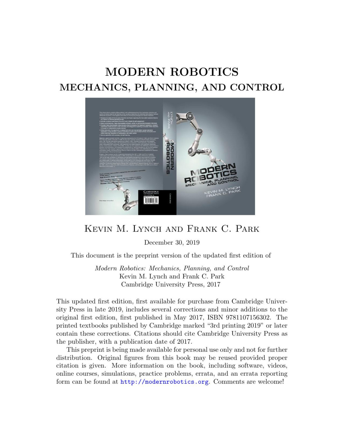 Modern Robotics Kevin Lynch Frank C Park