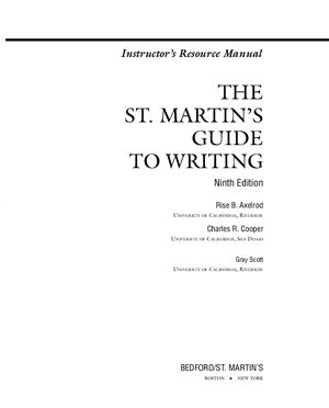 The St Martins Guide To Writing 9th Edition Rise B Axelrod
