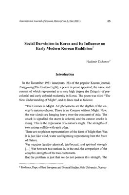 Social Darwinism In Korea And Its Influence On Early Modern Korean Buddhism Vladimir Tikhonov