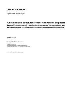 Functional And Structural Tensor Analysis For Engineers Draft Rebecca M Brannon
