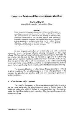 Article Concurrent Functions Of Hawyiengz Zhuang Classifiers Qin Xiaohang
