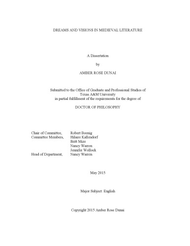 Dreams And Visions In Medieval Literature Phd Thesis Amber Rose Dunai