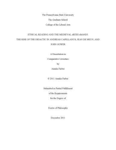 Ethical Reading And The Medieval Artes Amandi The Rise Of The Didactic In Andreas Capellanus Jean De Meun And John Gower Thesis Annika Farber