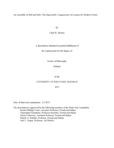 An Assembly Of Self And State The Impossibile Congiunzione Of Lorenzo De Medicis Poetry Thesis Chad W Shorter