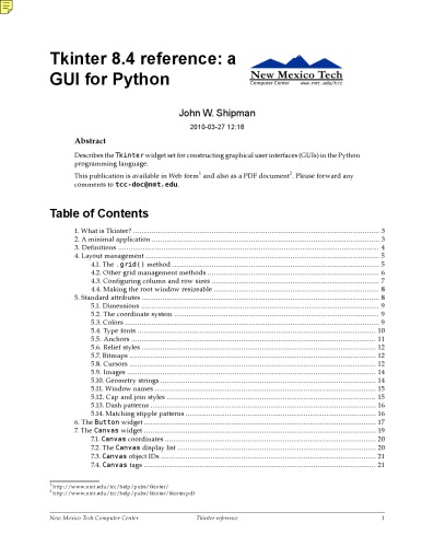 Tkinter 84 Reference A Gui For Python John W Shipman
