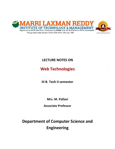 Lecture Notes On Web Technologies Iii B Tech Ii Semester M Pallavi