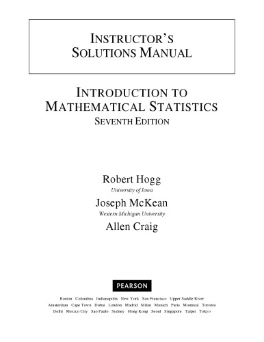 Instructors Solutions Manual For Introduction To Mathematical Statistics 7e 7th Robert V Hogg