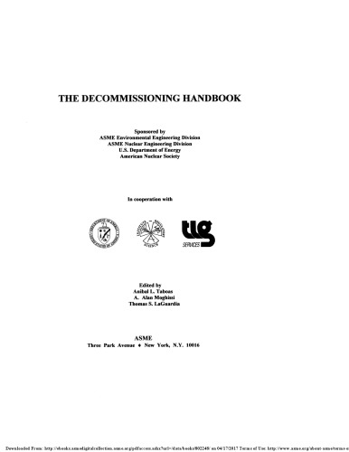 The Decommissioning Handbook Moghissi A Alan Taboas Anibal Laguardia