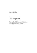 The Fragment Towards A History And Poetics Of A Performative Genre Elias