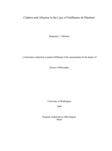 Citation And Allusion In The Lays Of Guillaume De Machaut Benjamin L Albritton