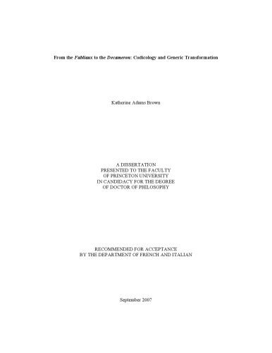 From The Fabliaux To The Decameron Codicology And Generic Transformation Katherine Adams Brown