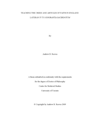 Teaching The Creed And Articles Of Faith In England Lateran Iv To Ignorantia Sacerdotum Andrew B Reeves