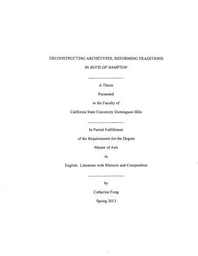 Deconstructing Archetypes Reforming Traditions In Bevis Of Hampton Catherine Fong