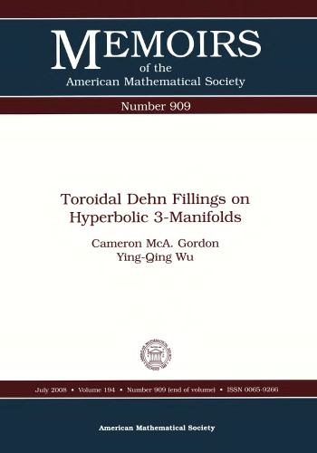 Toroidal Dehn Fillings On Hyperbolic 3manifolds Cameron Mca Gordon