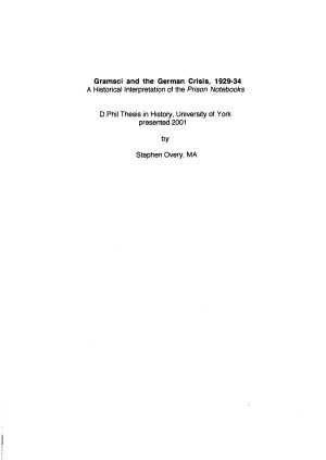 Gramsci And The German Crisis 192934 A Historical Interpretation Of The Prison Notebooks Stephen Overy