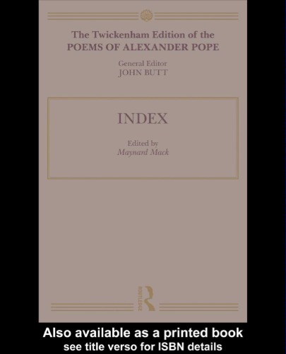 The Twickenham Edition Of The Poems Of Alexander Pope Index Maynard Mack Ed