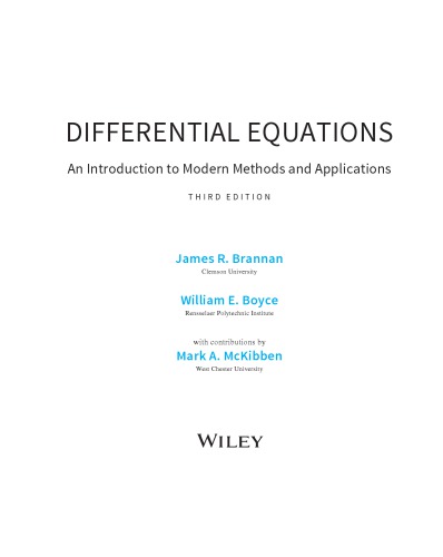 Differential Equations An Introduction To Modern Methods And Applications 3rd James R Brannan