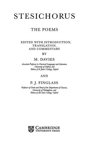 The Poems Stesichorus M Davies P J Finglass Eds