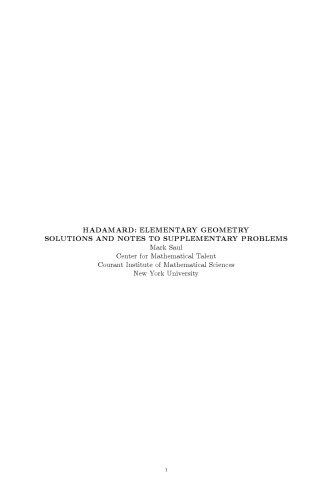 Hadamard Elementary Geometry Solutions And Notes To Supplementary Problems Saul M