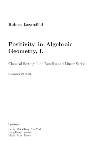 Positivity In Algebraic Geometry I Lazarsfeld Rk