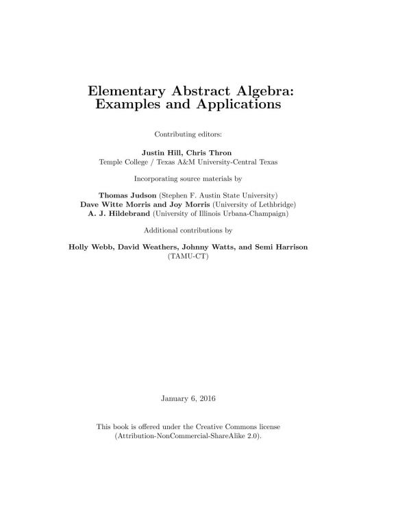 Elementary Abstract Algebra Examples And Applications Draft Hill