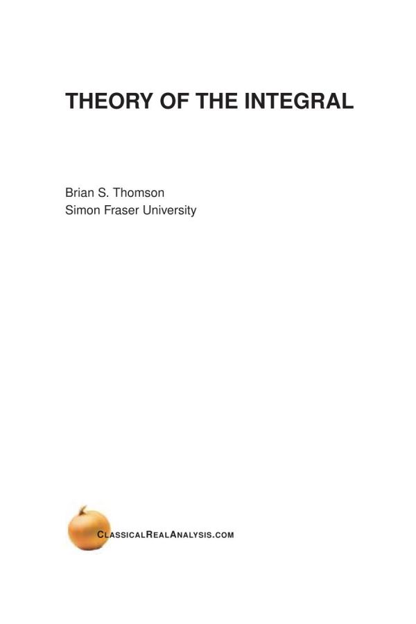 Theory Of The Integral Brian S Thomson