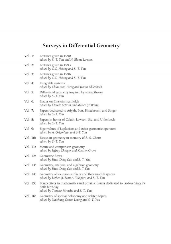 Surveys In Differential Geometry Vol16 Geometry Of Special Holonomy And Related Topics Various Contributors