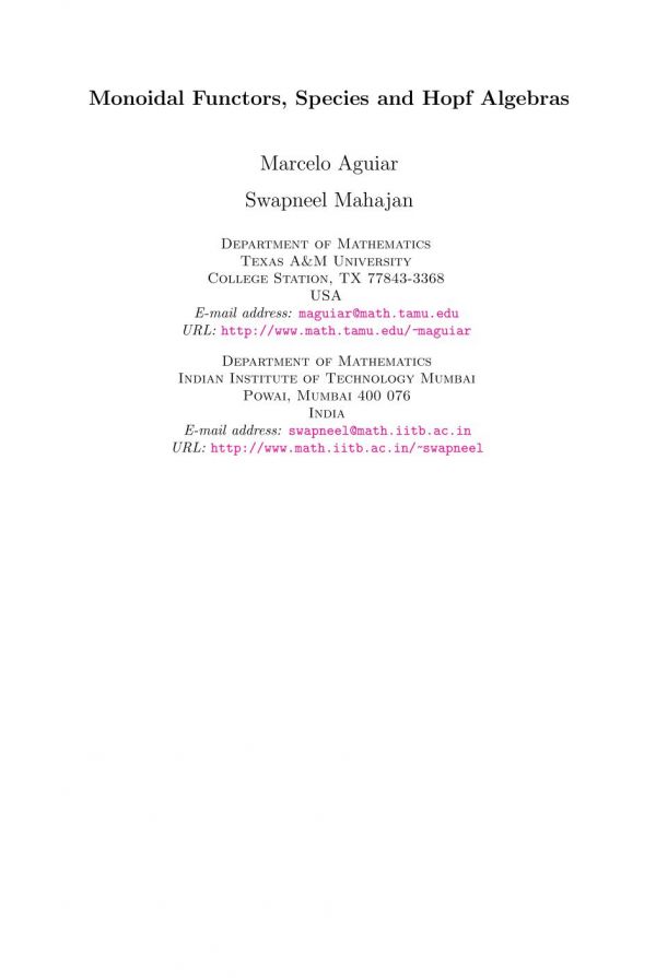 Monoidal Functors Species And Hopf Algebras Draft Marcelo Aguiar