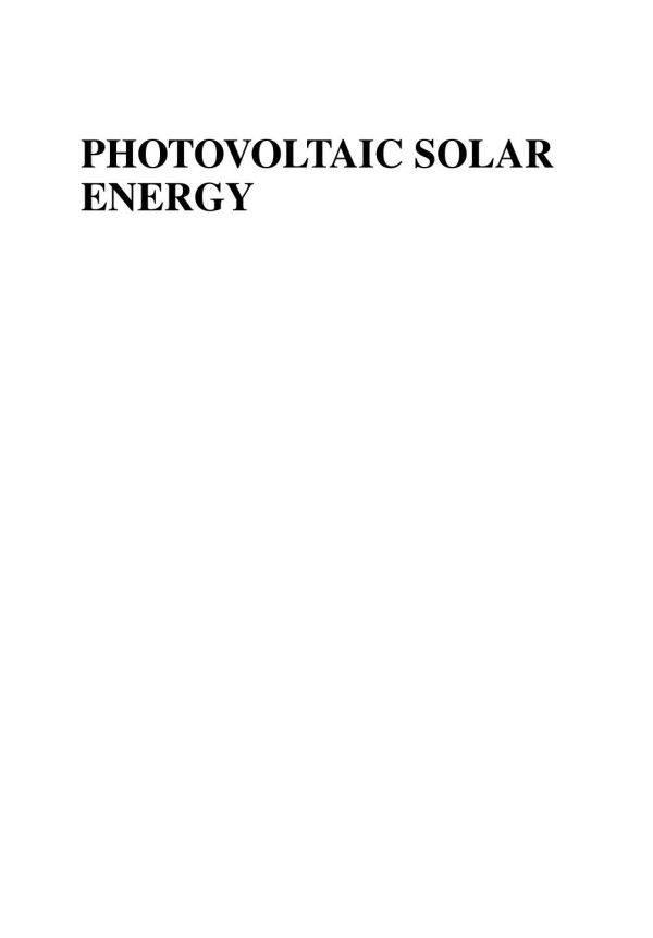 Photovoltaic Solar Energy From Fundamentals To Applications Freundlich