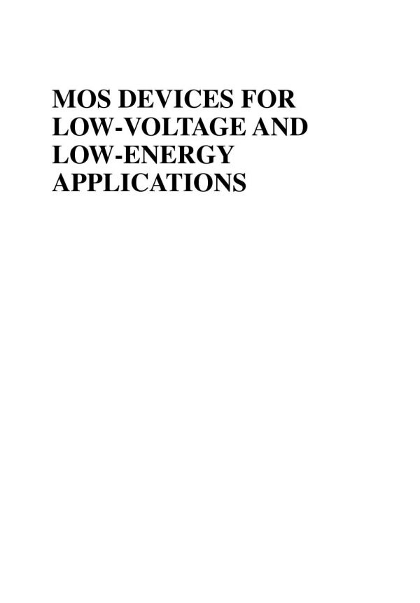 Mos Devices For Lowvoltage And Lowenergy Applications Mallik