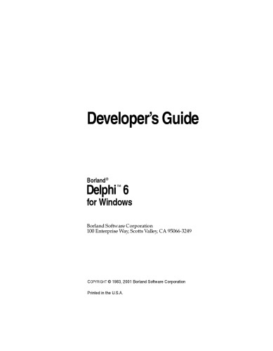 Delphi 6 For Windows Developers Guide Borland