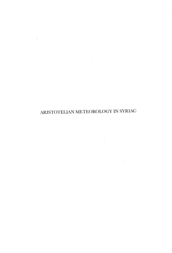 Aristotelian Meteorology In Syriac Barhebraeus Butyrum Sapientiae Books Of Mineralogy And Meteorology Hidemi Takahashi