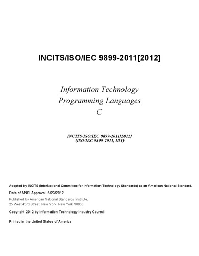 Incitsisoiec 989920112012 Programming Languages C Ansi