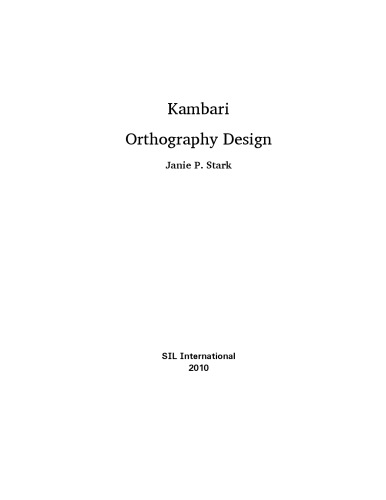 Kambari Orthography Design Janie P Stark