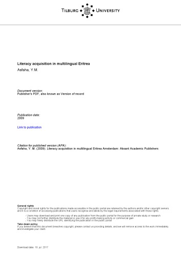 Literacy Acquisition In Multilingual Eritrea Y M Asfaha