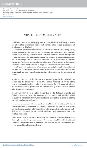 What Is Quantum Information O Lombardi S Fortin F Holik C López Eds