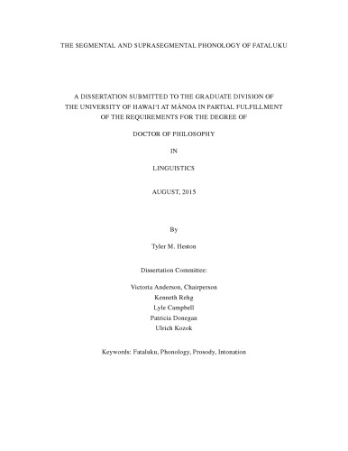 The Segmental And Suprasegmental Phonology Of Fataluku Tyler M Heston