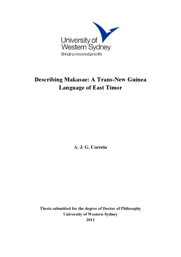 Describing Makasae A Transnew Guinea Language Of East Timor Adrito Jos Guterres Correia