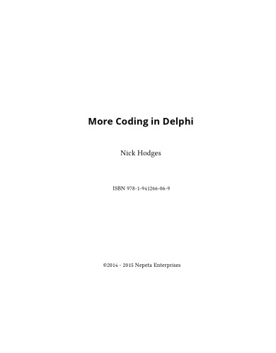 More Coding In Delphi Nick Hodges