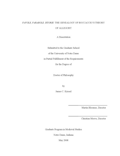 Favole Parabole Istorie The Genealogy Of Boccaccios Theory Of Allegory James C Kriesel